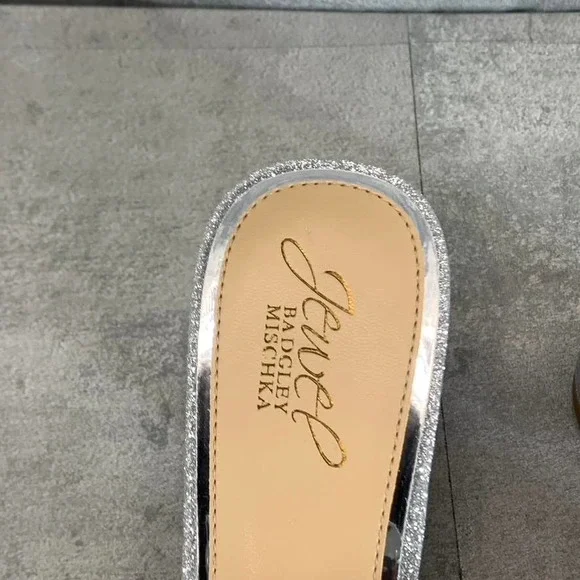 Jewel Badgley Mischka Women's Silver Glitter Della Rhinestone Slide Sandal SZ7.5 - Picture 6 of 9